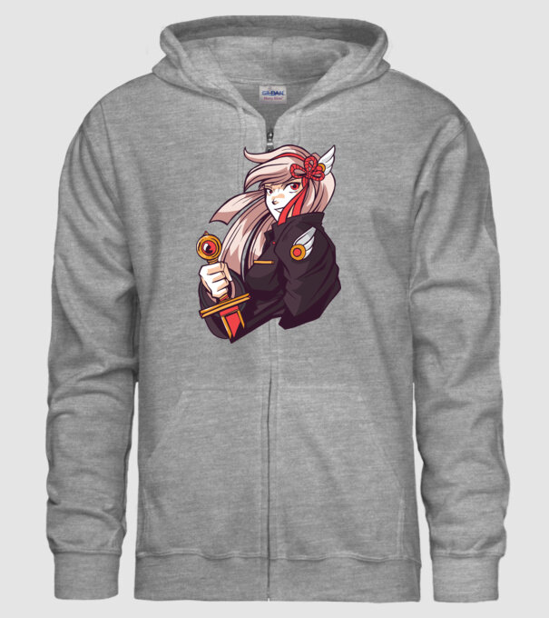 fată Anime cu sabie model gri pe tricou