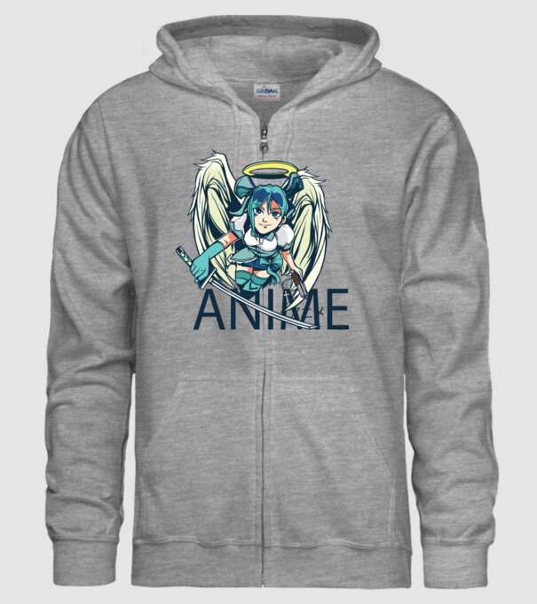 Anime fată cu sabie model gri pe tricou