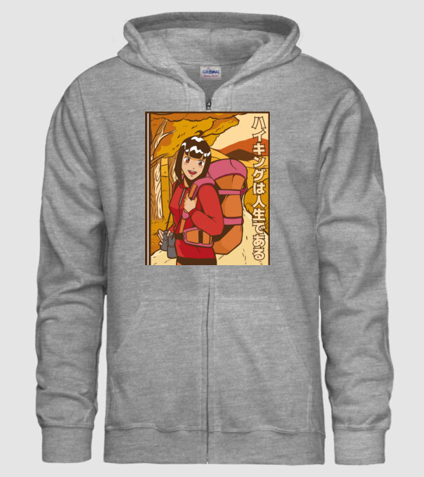 Anime fată Excursionistă model gri pe tricou