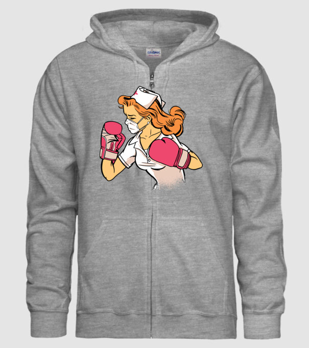 Asistentă Boxer model gri pe tricou