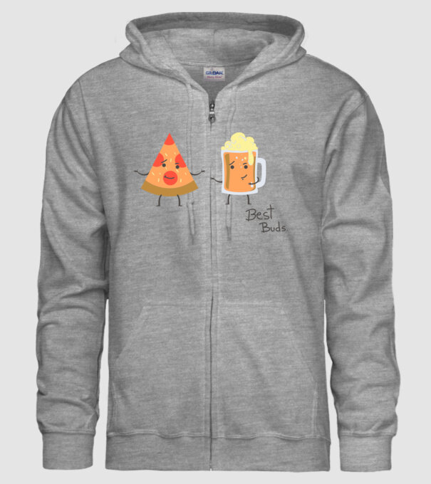 Best Buds - Pizza + Beer model gri pe tricou