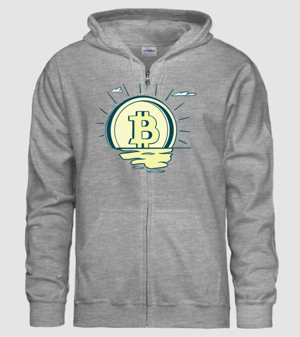 Bitcoin sunrise model gri pe tricou