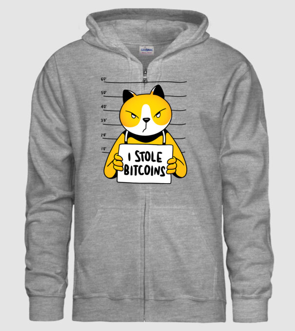 Pisică hoață Bitcoin model gri pe tricou