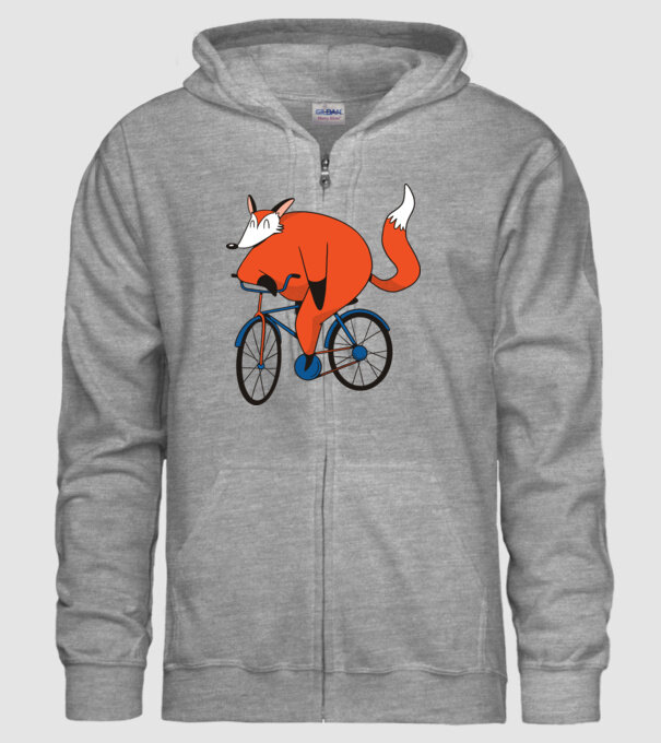 Vulpe cu bicicletă model gri pe tricou