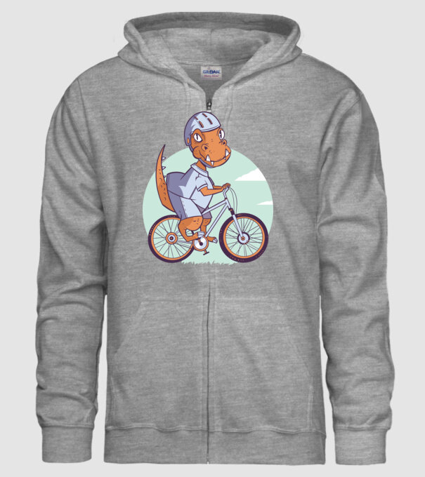 Dinozaur de T-Rex cu bicicletă model gri pe tricou