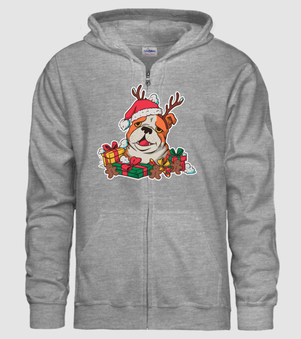 Bulldog de Crăciun model gri pe tricou