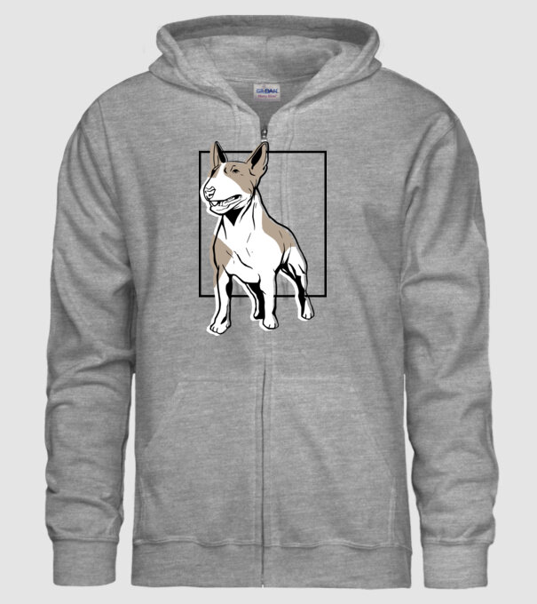 Tricou cu Câine Bull Terrier model gri pe tricou
