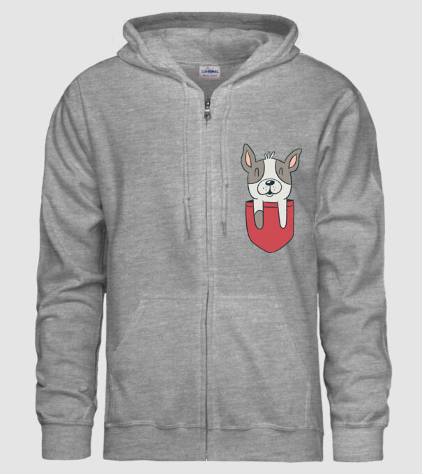Buzunar pentru Bulldog francez drăguț model gri pe tricou