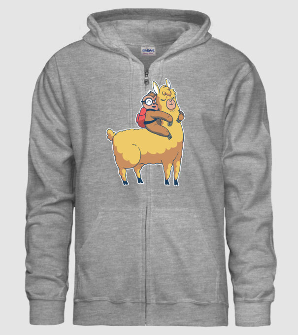 Leneș drăguț cu Lama școlar model gri pe tricou