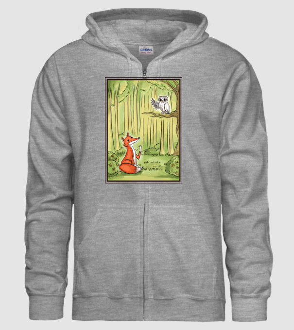 Vulpe drăguț cu bufniță model gri pe tricou