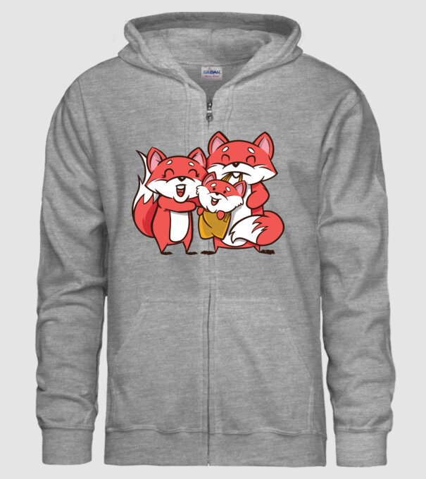 Familie Vulpe drăguță model gri pe tricou