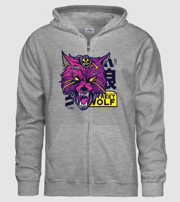 Cap de lup Cyberpunk model gri pe tricou