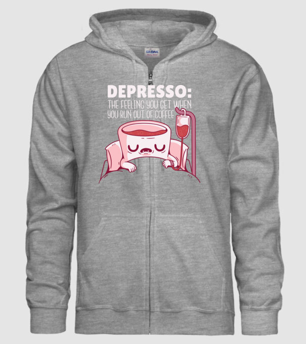 Depresso - Sentimentul când rămâi fără cafea model gri pe tricou