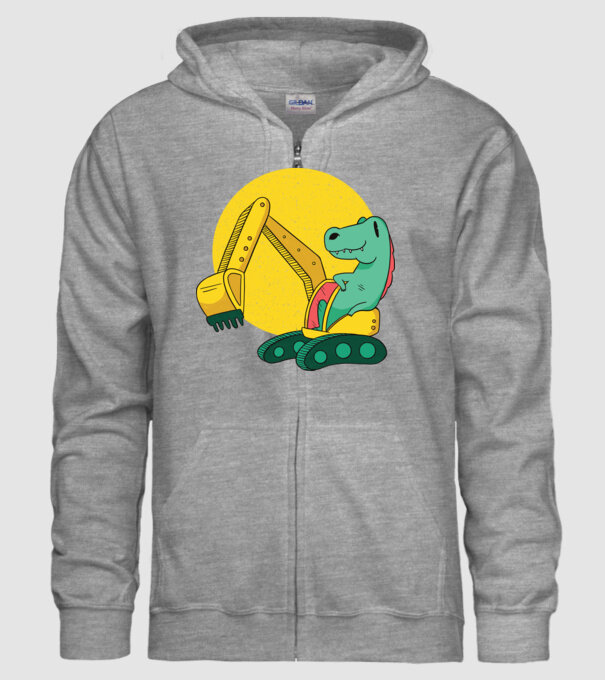 Excavator dinozaur model gri pe tricou