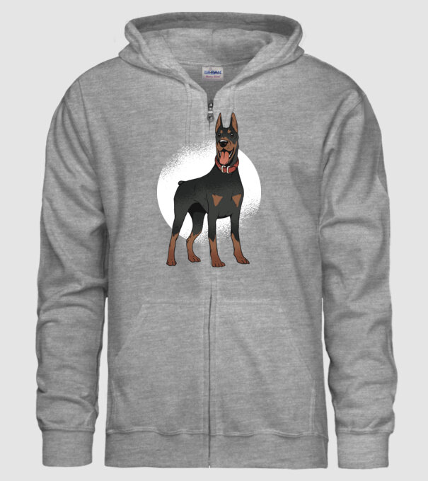 Tricou cu câine dobermann model gri pe tricou