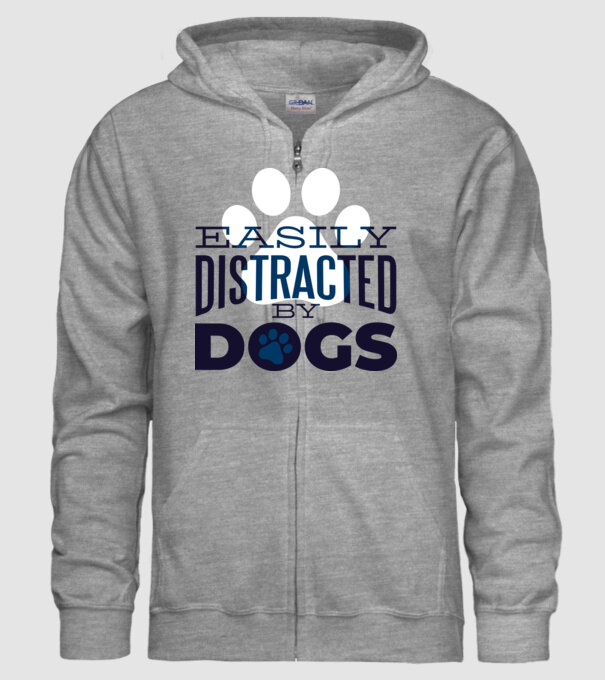 Easily Distracted By Dogs Tricou cu Câine amuzant model gri pe tricou