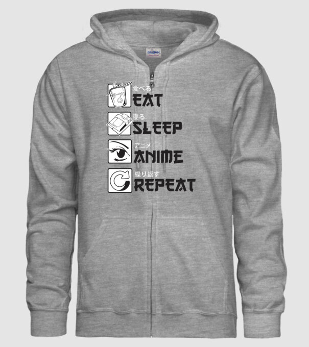 Eat Sleep Anime Repeat model gri pe tricou