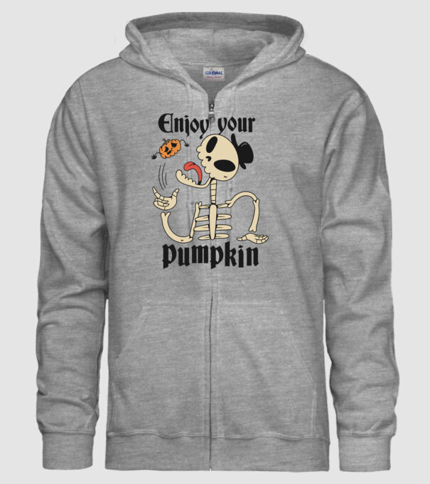 Enjoy your pumpkin Skeleton model gri pe tricou