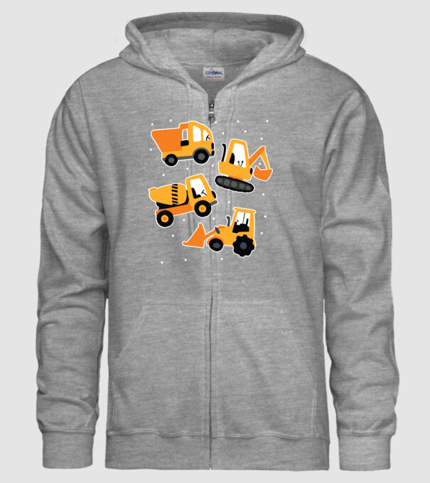 Vehicule de construcții model gri pe tricou
