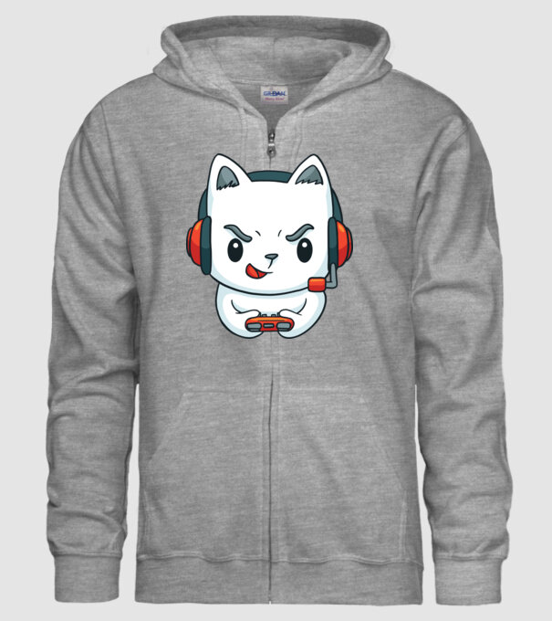 Pisică Gamer model gri pe tricou