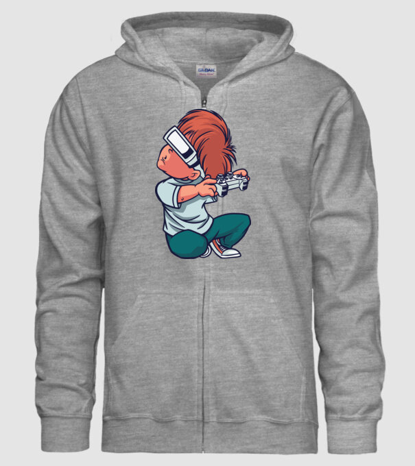 Băiat Gamer cu ochelari VR model gri pe tricou