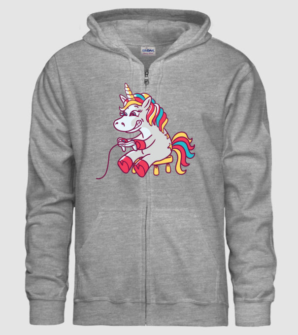Gamer Unicorn model gri pe tricou