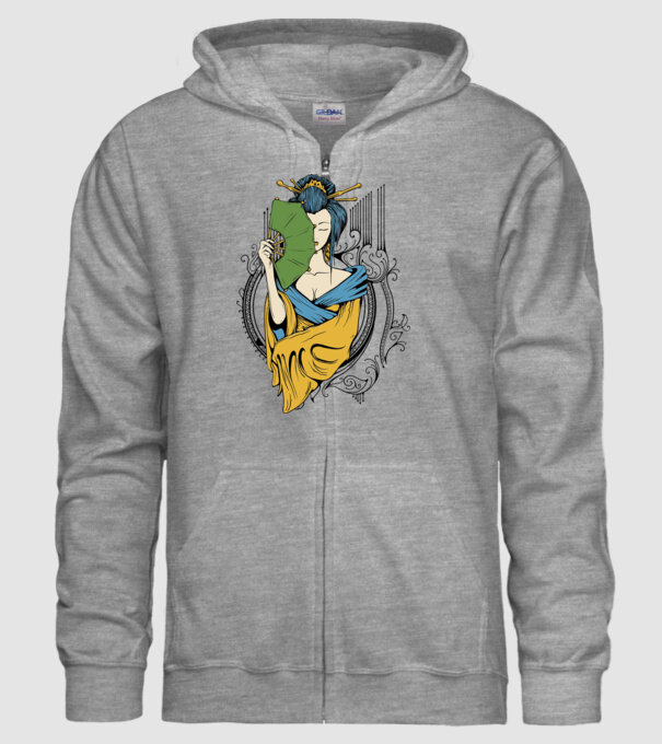 Geisha cu evantai 2 model gri pe tricou