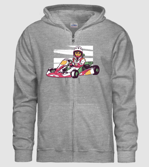 Pisică gokart model gri pe tricou