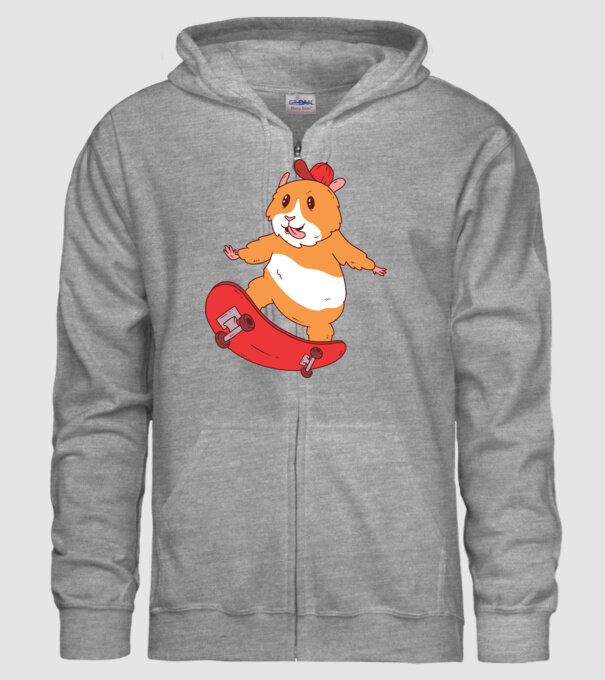 Hamster Skateboarder model gri pe tricou