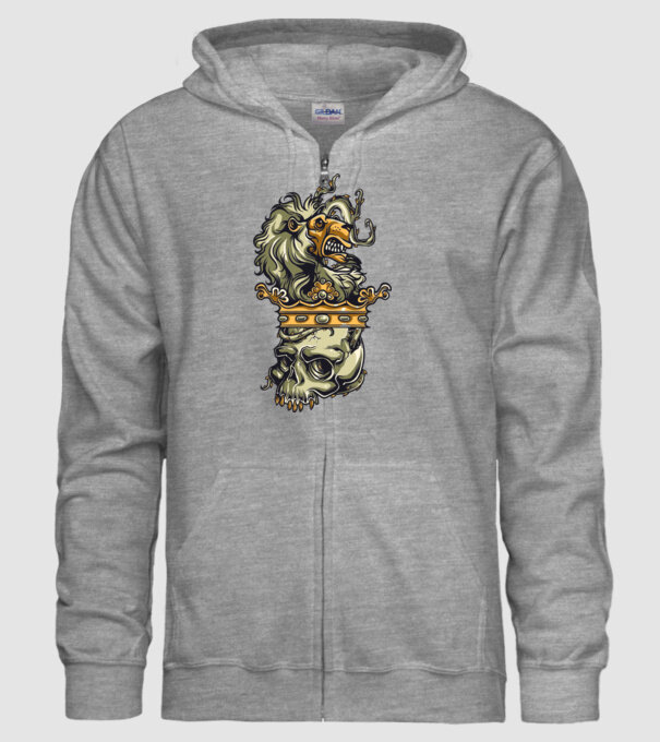 Half Lion Half Skull model gri pe tricou