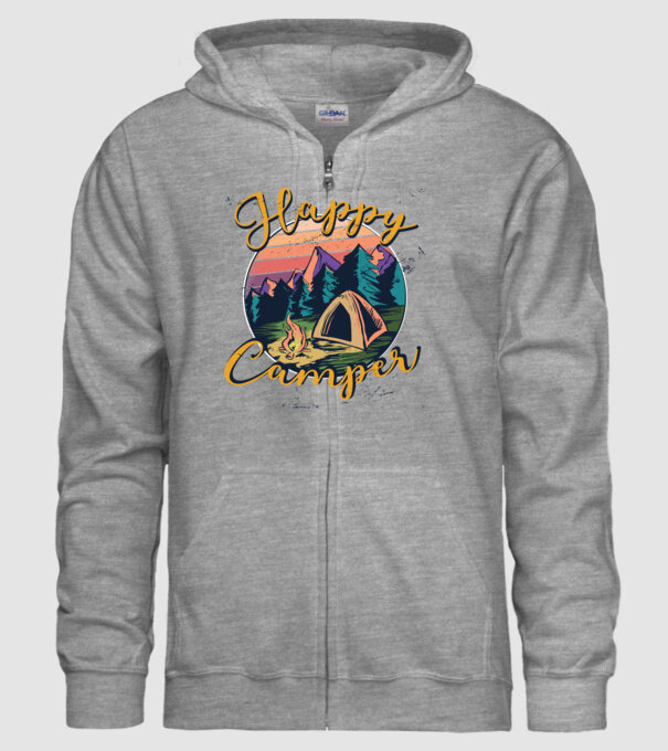 Happy Camper tricou camping model gri pe tricou