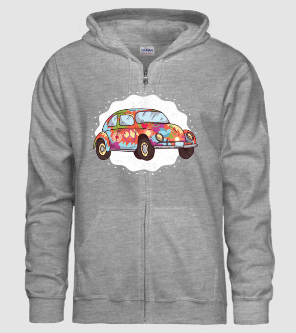 Hippy Beetle Volkswagen model gri pe tricou
