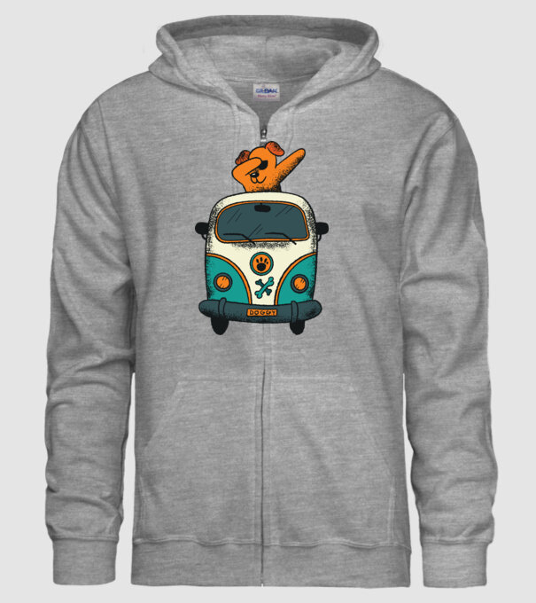 Microbuz Hippi Câine DAB model gri pe tricou