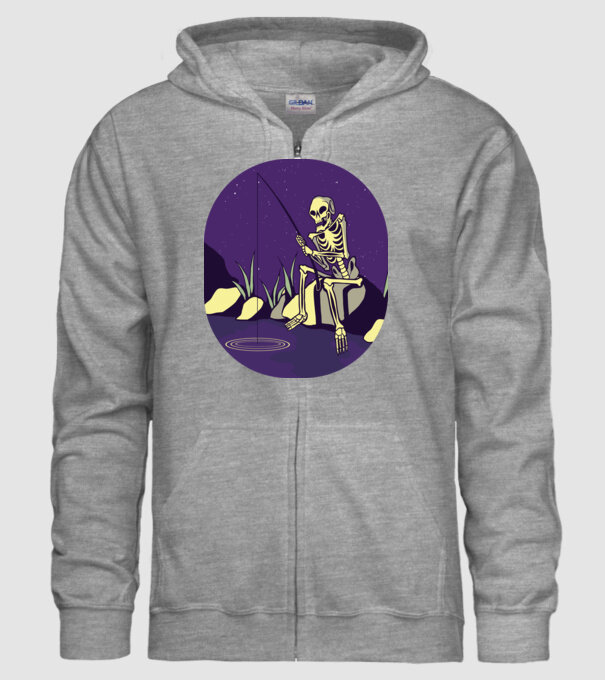 Schelet pescar model gri pe tricou