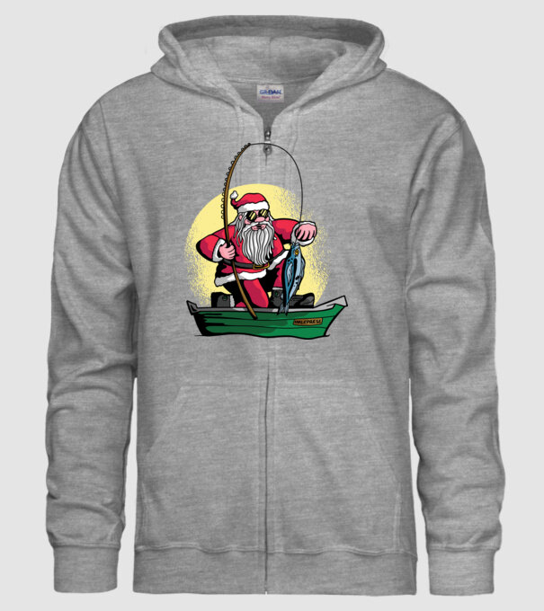 Moș Crăciun pescar model gri pe tricou