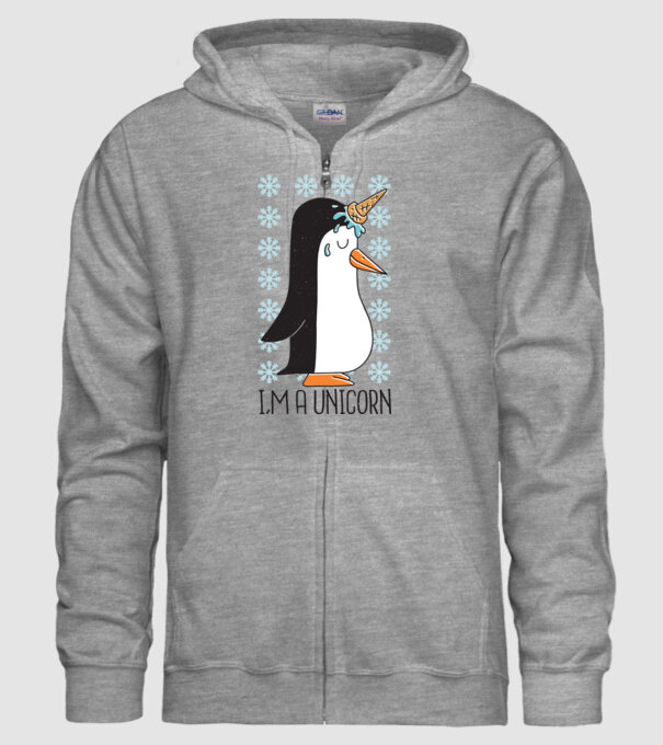 'I''m a Unicorn - Pinguin Unicorn' model gri pe tricou