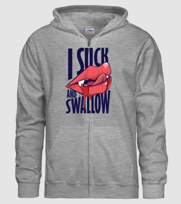 I suck and swallow Vampir model gri pe tricou