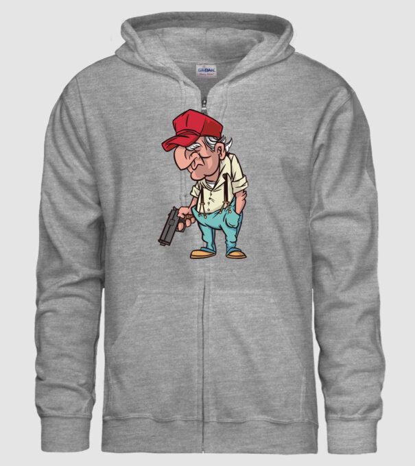 Bătrân cu armă model gri pe tricou