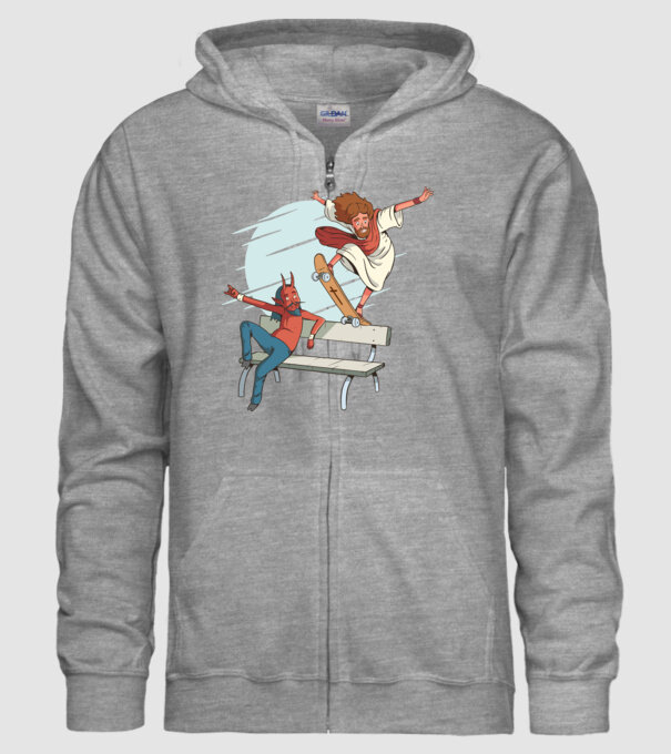 Isus Skateboarding model gri pe tricou
