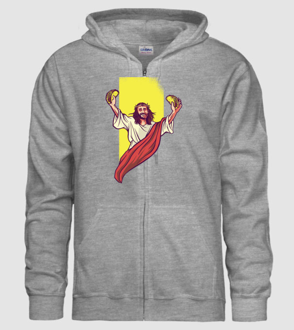 Isus cu Taco tricou amuzant model gri pe tricou