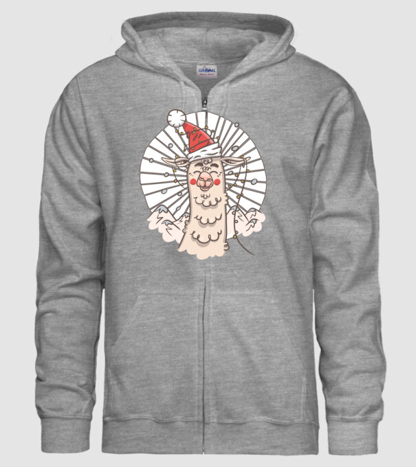 Llama de Crăciun model gri pe tricou