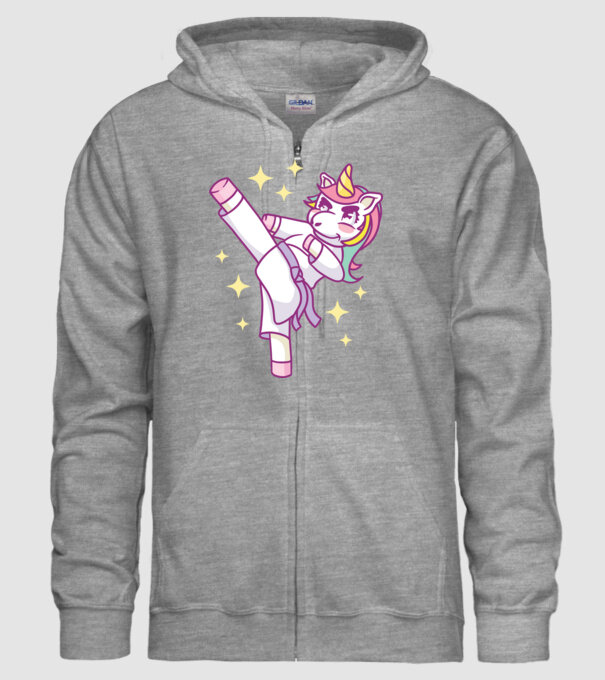 Karate unicorn model gri pe tricou