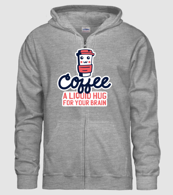 Cafea - o îmbrățișare lichidă pentru creier model gri pe tricou