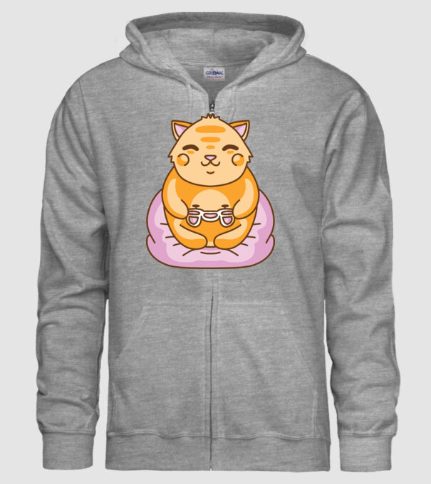 Pisică Gamer Kawaii model gri pe tricou