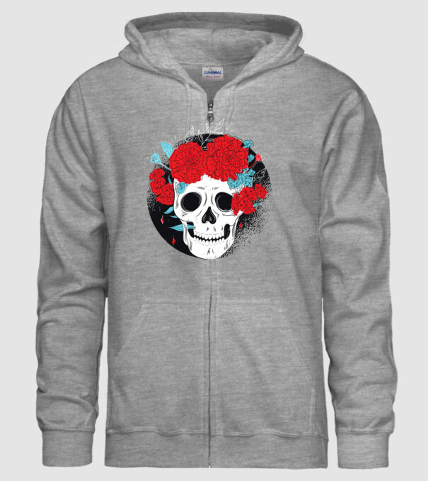Craniu cu flori model gri pe tricou