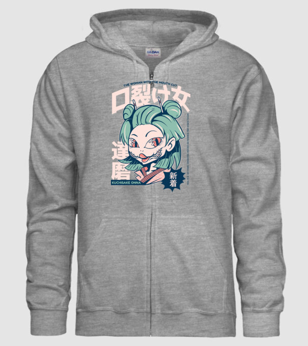 Kuchisake Onna Yokai Anime model gri pe tricou