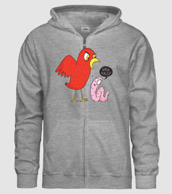 Pasăre cu vierme model gri pe tricou