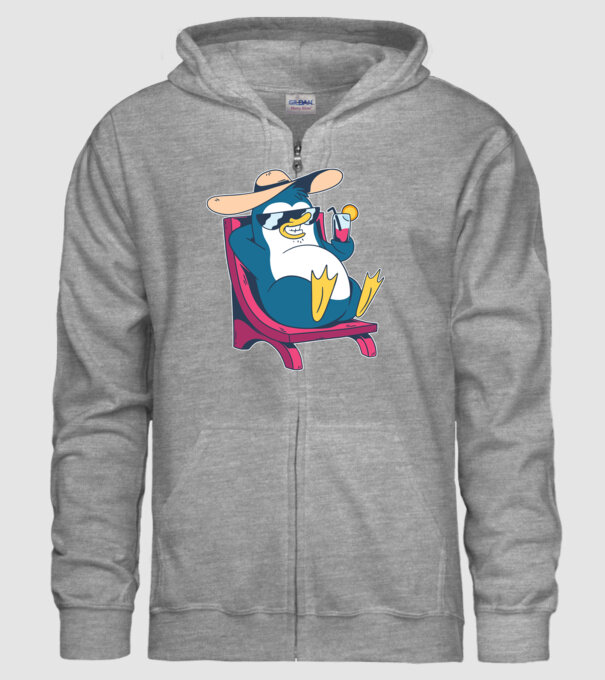 Pinguin cool stă la plajă la mare model gri pe tricou