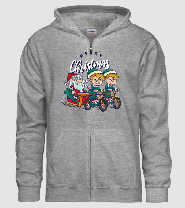 Merry Christmas Moș Crăciun cu sanie cu bicicletă model gri pe tricou