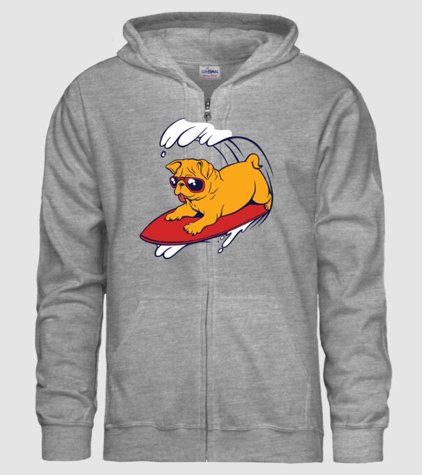 Mops Surf model gri pe tricou